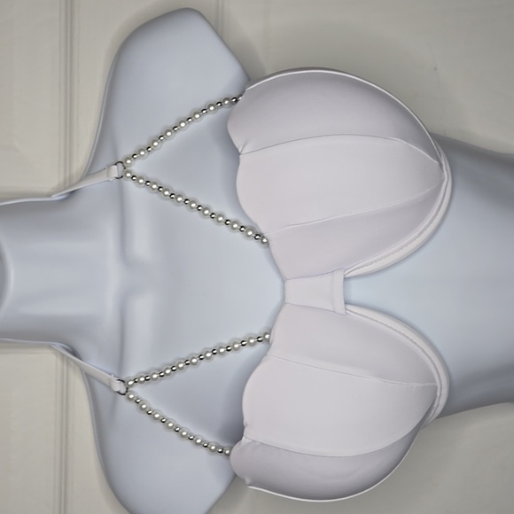 White W Pearls Mermaid Top 38D/40C - Picture 4 of 5